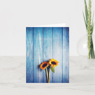 Carte Sunflower on Blue Wood Wall