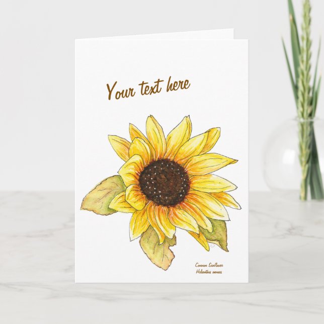 Carte Sunflower watercolor customizable greeting card (Devant)