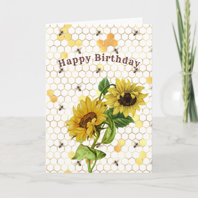 Carte Sunflowers Yellow Gold Honeycomb Bees Anniversaire (Devant)