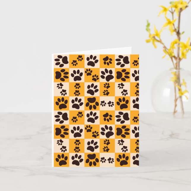 Carte Sunny Cat Paw Print Checkerboard (Fleur jaune)