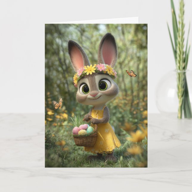 Carte Sunny Yellow Dress Bunny with Easter Basket Card (Devant)