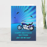 Carte Sunset Brother Birthday Motorbike<br><div class="desc">Bonne carte de frère d'anniversaire avec une moto. Une carte parfaite pour un motard. Une moto bleue avec un coucher de soleil stylisé et des oiseaux volants. N'importe quel passionné de vélo aimera obtenir une carte comme celle-ci.</div>