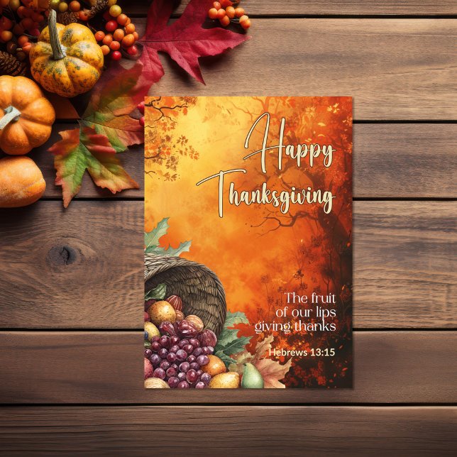 Carte Sunset Forest Hébreux 13:15 Bon thanksgiving (Sunset forest harvest Bible verse Thanksgiving Card)