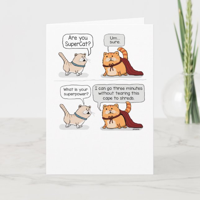 Carte Super Chat Cute Portant Cape Funny Anniversaire (Devant)