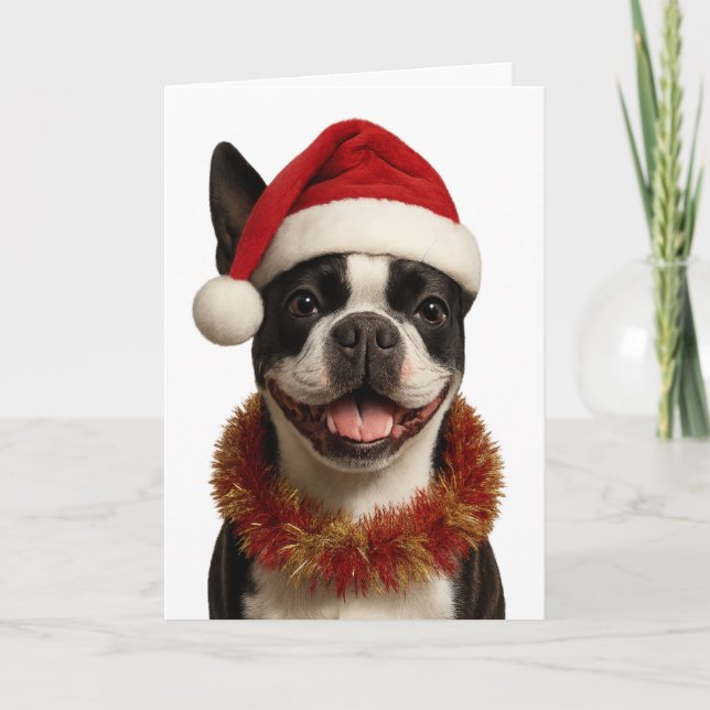 Carte Super cute Boston Terrier Christmas card (Devant)