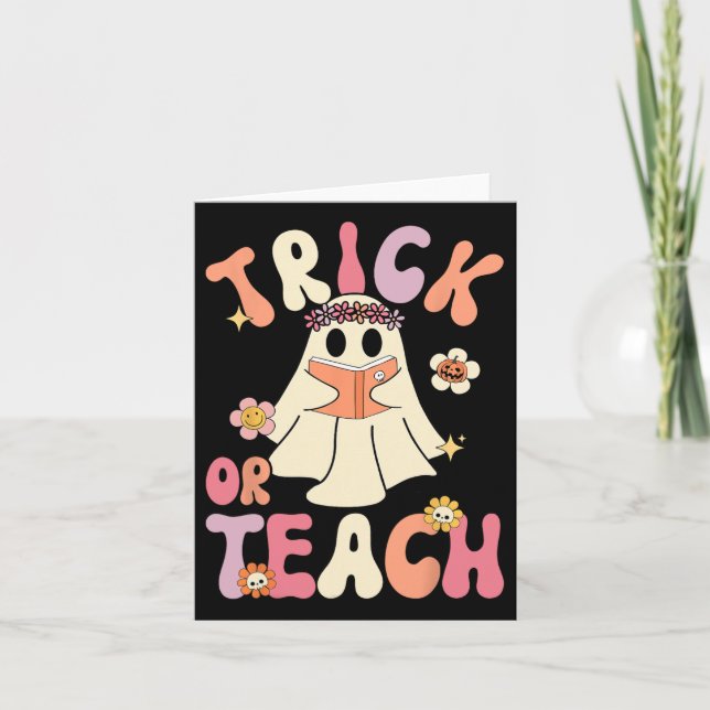 Carte Super Halloween Trick Ou Enseigner Retro Floral Fa (Devant)
