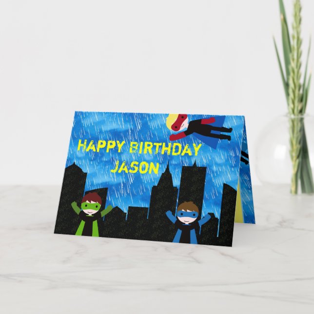Carte Super Hero Boys Bithday Party (Devant)