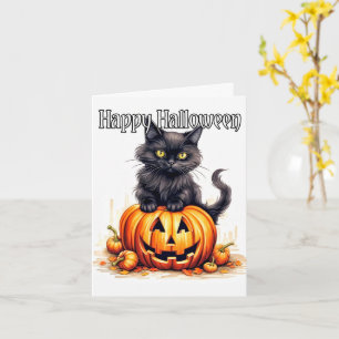 Carte Super mignon Chat Kitty noir   Bonne Halloween