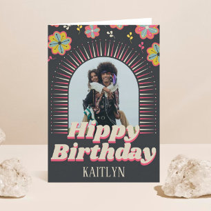 Carte Super Retro Photo Hippy Anniversaire