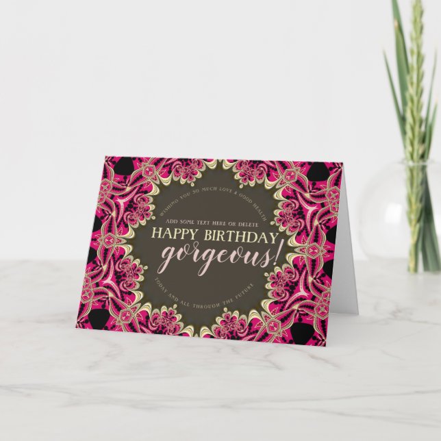 Carte Superbe anniversaire dentelle fractale rose chaud (Devant)