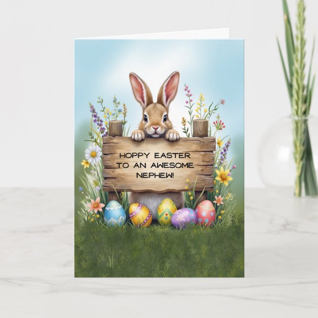 Carte Superbe lapin de nef en herbe avec oeufs de Pâques (Devant)