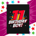 Carte Superhero 11 ans Anniversaire Garçon 11e Anniversa<br><div class="desc">Ce design garçon cool de 11e anniversaire est parfait pour un thème de fête d'anniversaire superhéros ! Idéal pour tout garçon de 11 ans qui aime les super-héros de bande dessinée ou les méchants avec des super-pouvoirs ! Dispose de 11e anniversaire '11 Birthday Boy! ' heureux anniversaire citation dans une...</div>