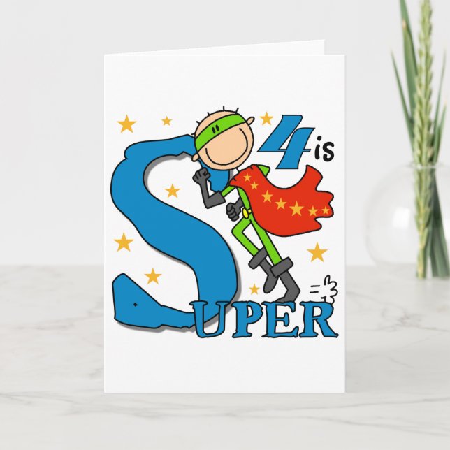 Carte Superhero Boy 4th Birthday Tshirts et cadeaux (Devant)