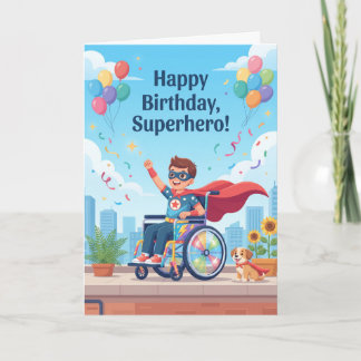 Carte Superhero Boy in Wheelchair Anniversaire