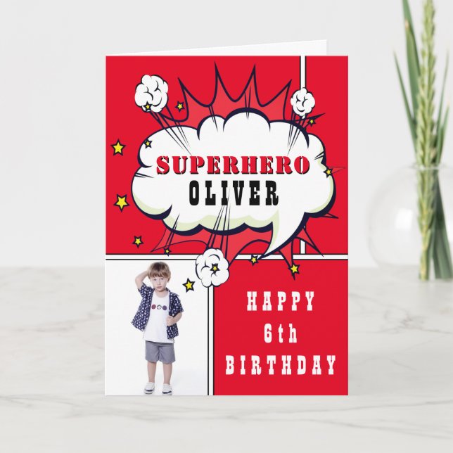 Carte Superhero Comic Speech Bubble Boy Birthday Photo (Devant)