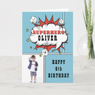 Carte Superhero Comic Speech Bubble Boy Birthday Photo