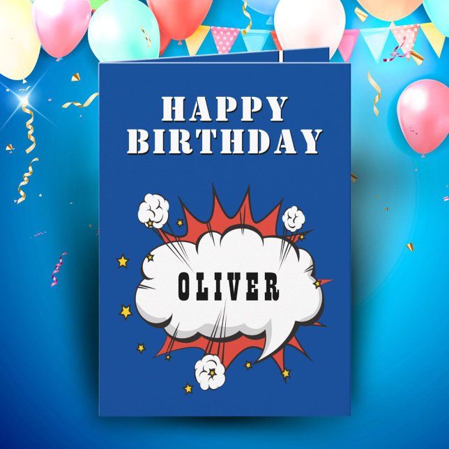 Carte Superhero Comic Speech Bubble Boy Joyeux anniversa (Créateur téléchargé)