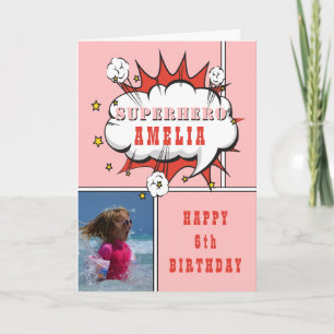 Carte Superhero Comic Speech Bubble Girl Birthday Photo