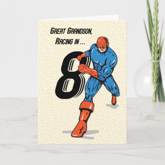 Carte Superhero du 8e anniversaire de Great Grandson (Devant)