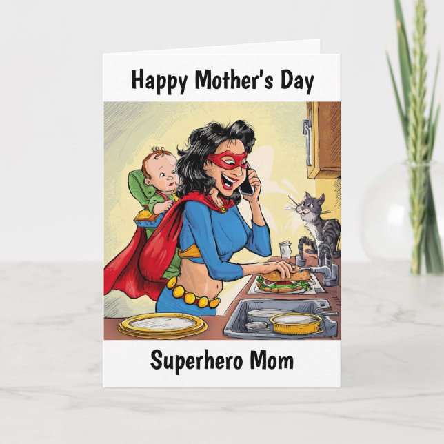 Carte Superhero Maman personnalisée Fête des Mères (Devant)