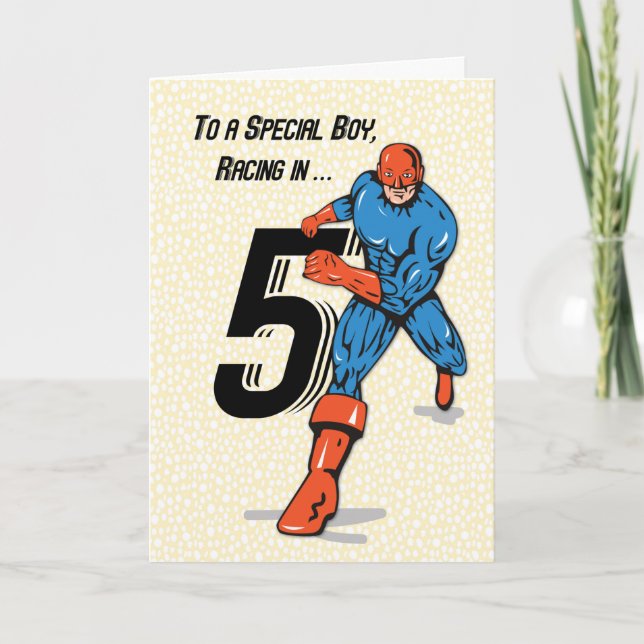 Carte Superhéros spécial garçon 5e anniversaire (Devant)