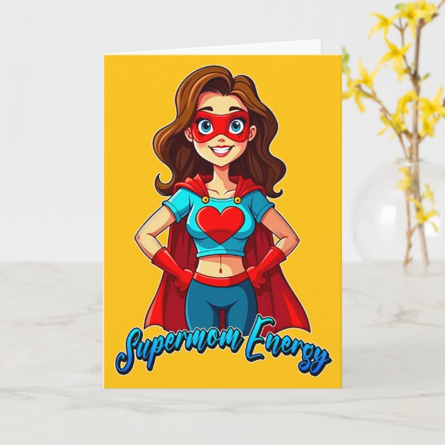 Carte Supermom Energy – Strong Mother Illustration (Fleur jaune)