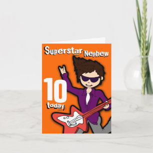 Carte Superstar Nephew 10e anniversaire orange rouge car