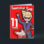 Carte Superstar Son 11e jour de Noël<br><div class="desc">This card says "Superstar Son 11 today. Inside Joyeux anniversaire. Or customise with your own words. Fun card designed by exclusively by Sarah Trett.</div>