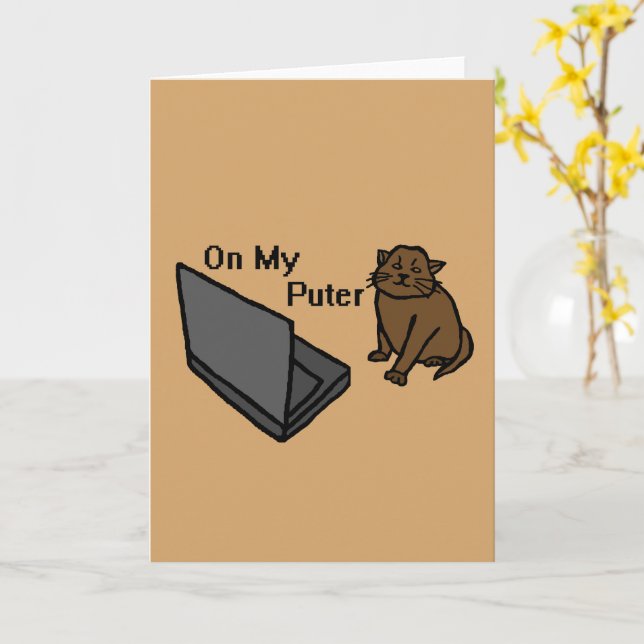 Carte Sur Mon Ordinateur Drôle De Chat Brun Mème (Fleur jaune)