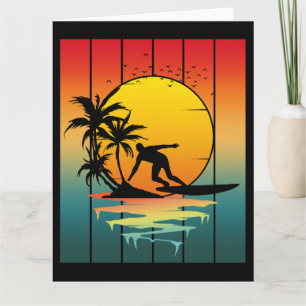 Carte Surf de coucher de soleil vintage surfeur océan