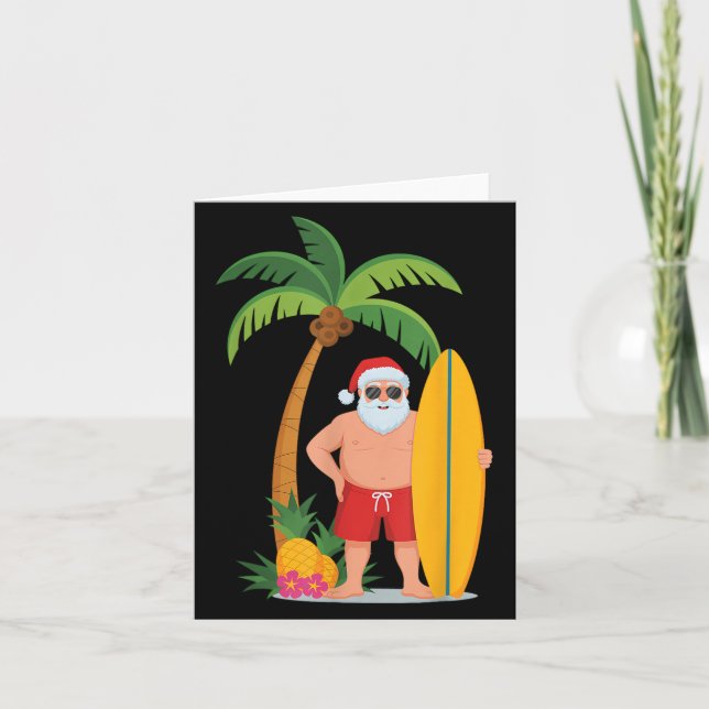 Carte Surf de Noël Père Noël Beach Ne Vacances Surf (Devant)