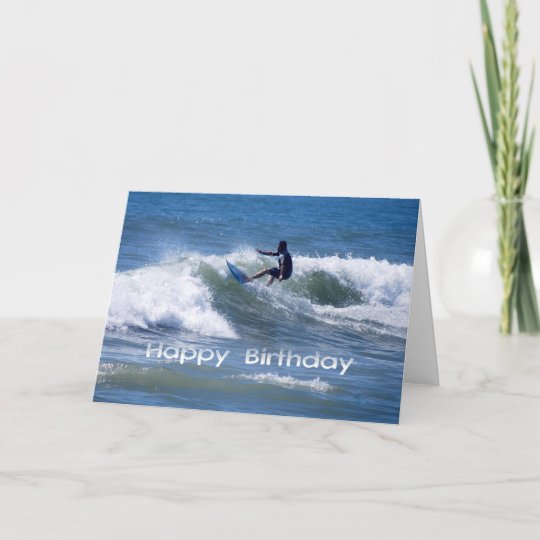 Carte Surfer De Joyeux Anniversaire Montant Une Vague Zazzle Fr