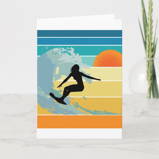 Carte Surfer Girl Sunset Vintage (Devant)