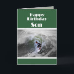 Carte Surfer Happy Birthday Son Card<br><div class="desc">C'est une réponse que j'ai donnée au Young Surfer rides the waves.</div>
