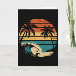 Carte Surfeur faisant du surf avec des palmiers Vacances