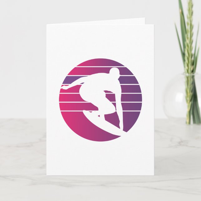 Carte Surfeur Surf Rétro Coucher de Soleil (Devant)