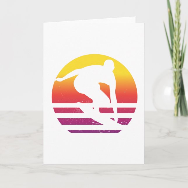 Carte Surfeur Surf Rétro Coucher de Soleil (Devant)