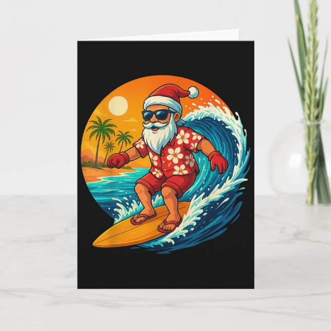 Carte Surfing Santa Trocal Christmas Holiday Hawaiian Be (Devant)