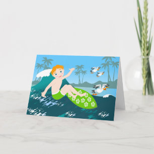 Carte Surfs de garçon grande vague fête d'anniversaire