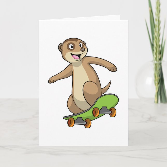 Carte Suricate en patineur avec planche à roulettes (Devant)