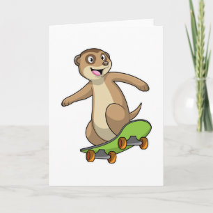Carte Suricate en patineur avec planche à roulettes