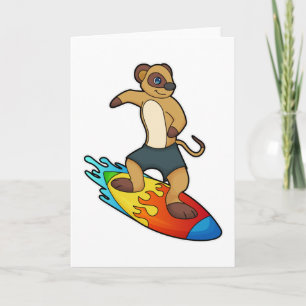 Carte Suricate en surfeur avec planche de surf