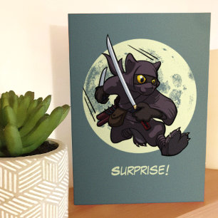 Carte Surprise ! Cartoon noir Ninja Flying Kick