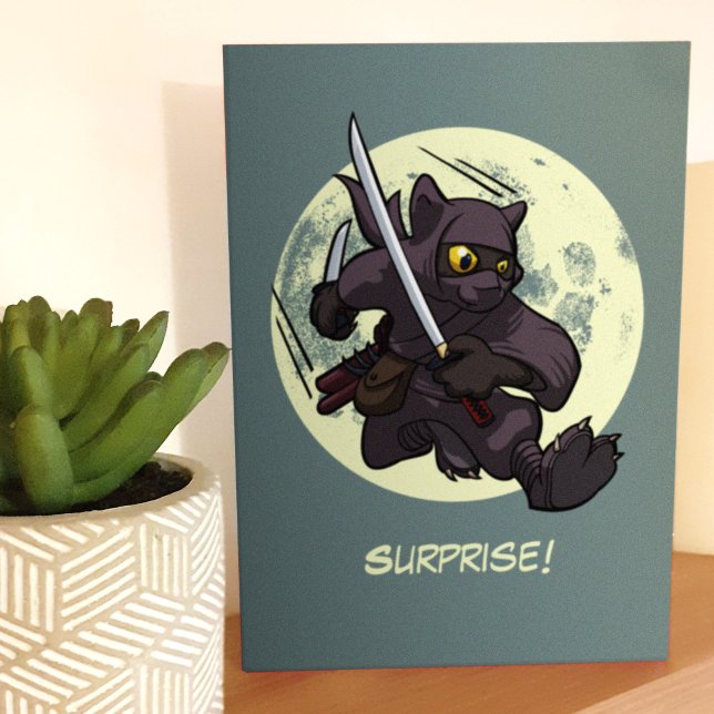 Carte Surprise ! Cartoon noir Ninja Flying Kick (Créateur téléchargé)