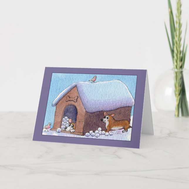 Carte Surprise de Snowball de chien de corgi ! Blanc (Devant)