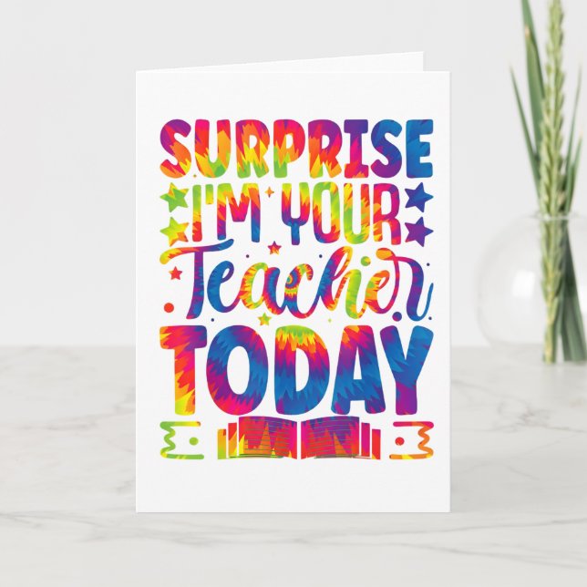Carte Surprise je suis ton professeur tie-dye, école (Devant)