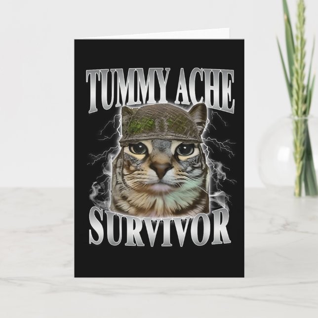 Carte Survivant de mal de ventre Mème de chat drôle  (Devant)