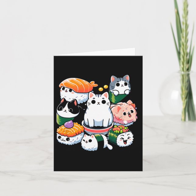 Carte Sushi Anime Chat Sushi Lover Cadeau (Devant)