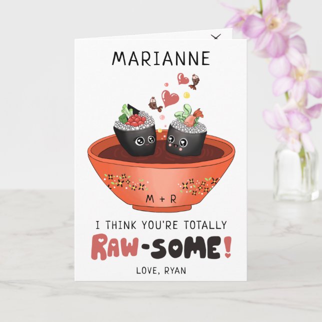 Carte Sushi Kawaii rose mignon dans l'amour Saint Valent (Orchidée)