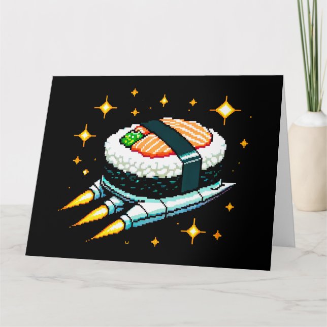 Carte Sushi Spacship Pixel Art Flying Sushi Roll Design (Devant)